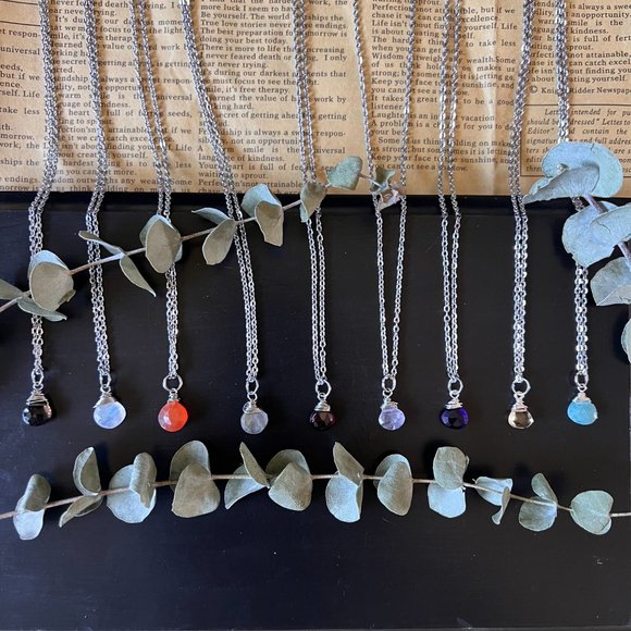 Dainty Teardrop Gemstone Necklace - Picture 2 of 14